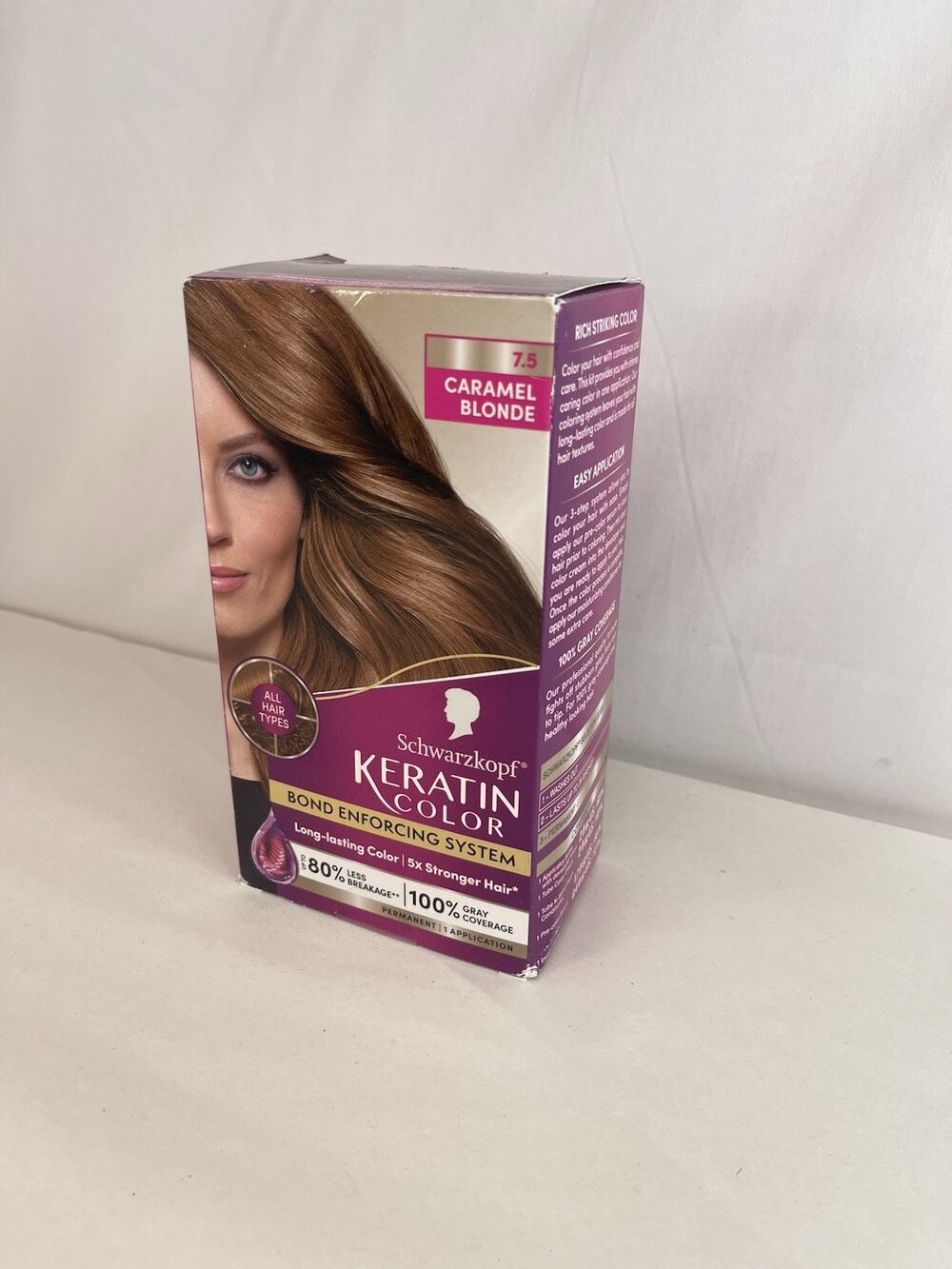 Schwarzkopf Keratin Color 7.5 Caramel Blonde Permanent Hair Dye Gray Coverage